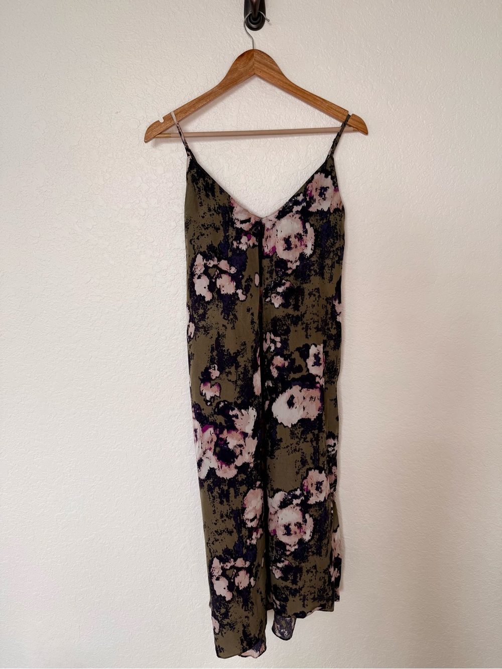 Enzo Angiolini Olive Green and Purple Floral Slip Dress